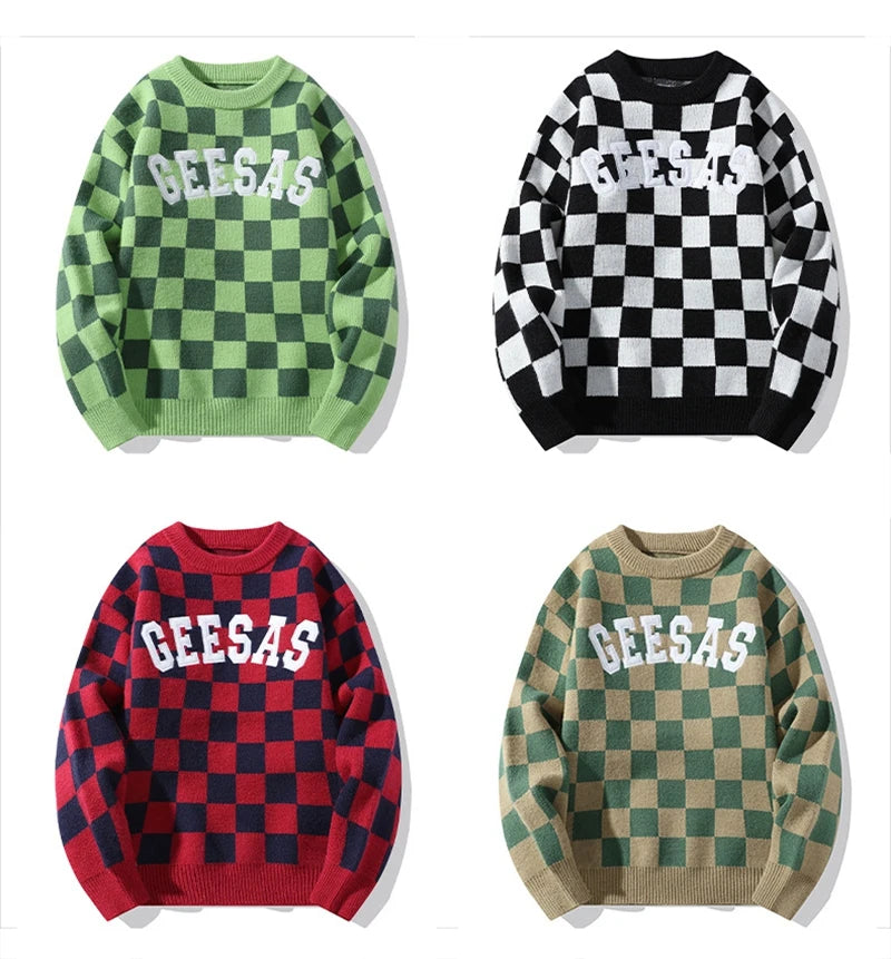 Rainbowtouches Streetwear Men Sweaters Winter Clothes Long Sleeve Casual Knitted Tops Harajuku Plaid Pullovers Couple Sweater Street King Limited