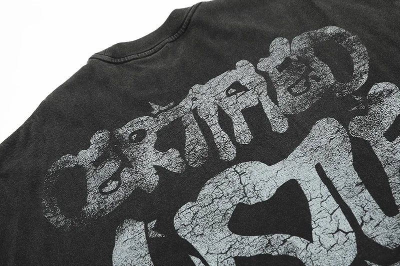 Saint T-shirts New Vintage Wash Letter Printing Chaopai High Street Men Woman Loose Casual Short Sleeve Top Tee Street King Limited
