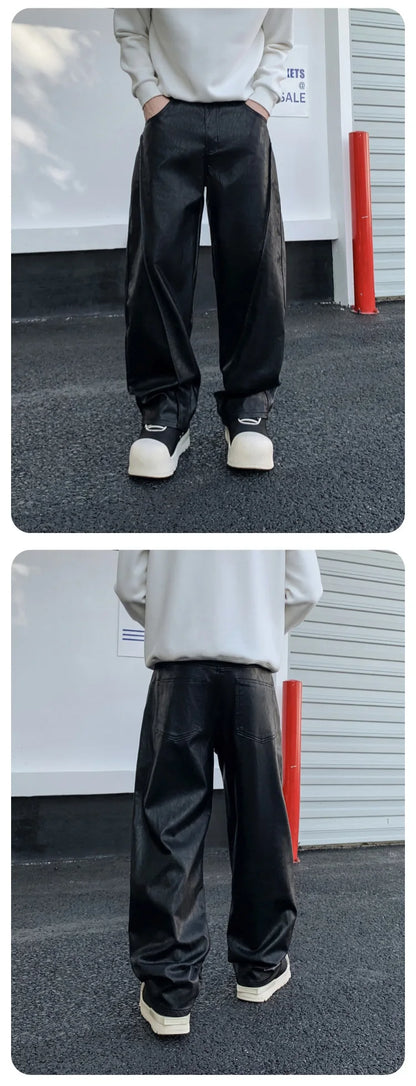 men streetwear fashion hip hop loose casual straight leather motorcycle pant man y2k trousers pants stage clothing unique default style 2293
