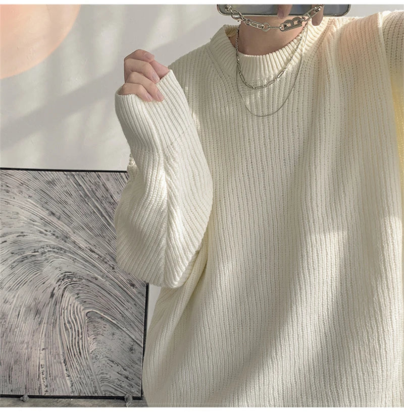 2023 Autumn Crew Neck Solid Color Pullover Sweaters For Men Casual Y2K Knitted Sweater High Street Fashion Jumpers Hombre Street King Limited