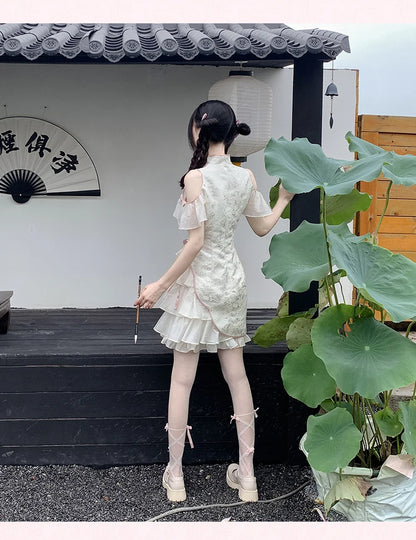 Vintage Chinese Style Cheongsam High Split Mini Dress 2024 Tie Dye Gothic Women Aesthetic Bandage Dresses Y2k Sexy Bodycon Robe Street King Limited