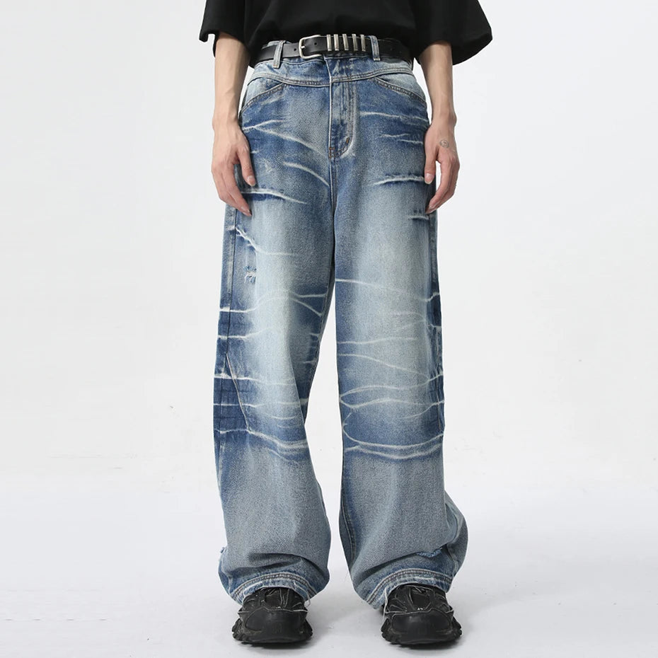 vintage blue baggy jeans man loose straight denim pants harajuku hip hop jeans trousers men urban skinny jeans