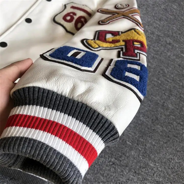 Leather Jacket Men Motorcycle Luxury Designer Embroidery Short Biker Baseball Jackets Y2k Streetwear Winter Bomber Coat White Street King Limited