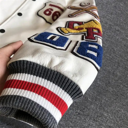 Leather Jacket Men Motorcycle Luxury Designer Embroidery Short Biker Baseball Jackets Y2k Streetwear Winter Bomber Coat White Street King Limited