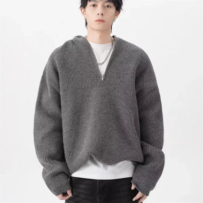 New Half Zipper sweater Knitted Sweater For Men Y2K Vintage Long Sleeve