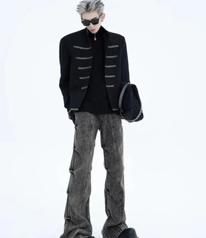 street black mens suit jacket 2024 new palace fashion stand collar unisex outwear oversized printing shoulder pads coats male unique default style 3973
