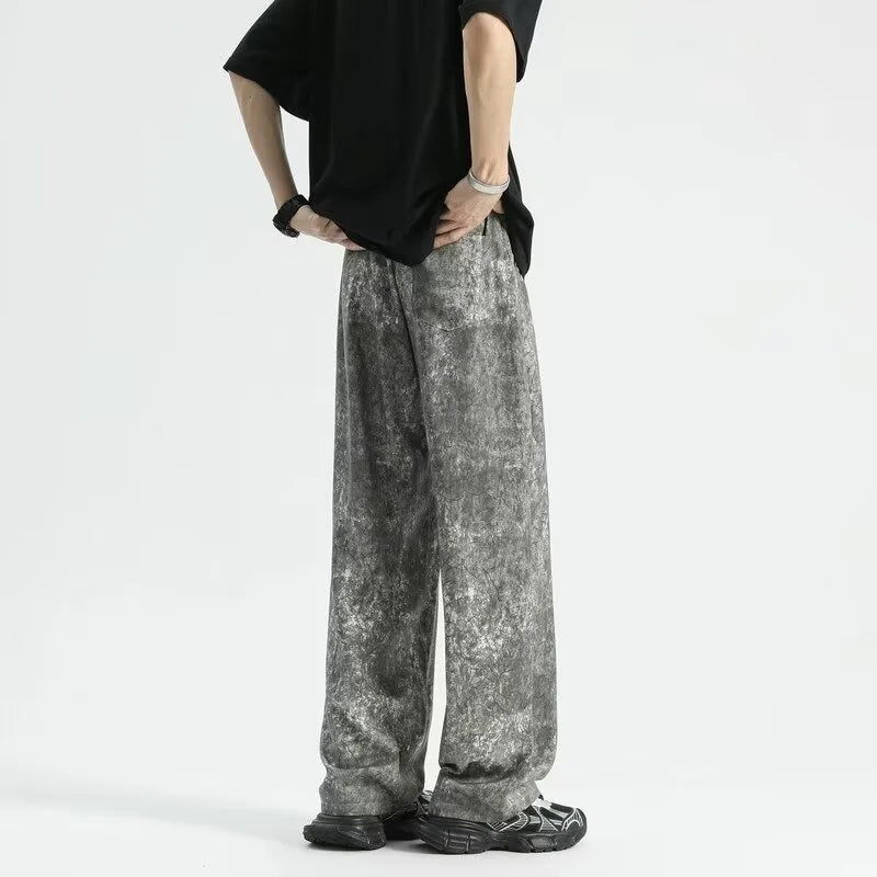 2024 goth tie dye corduroy pants mens autumn baggy wide leg straight casual trousers women drawstring hip hop y2k sweatpants relaxed fit joggers
