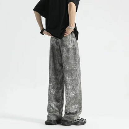 2024 goth tie dye corduroy pants mens autumn baggy wide leg straight casual trousers women drawstring hip hop y2k sweatpants relaxed fit joggers