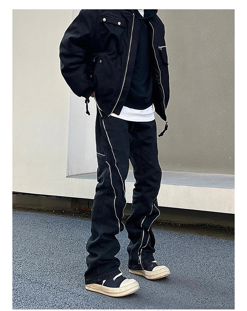 retro washed denim jean pants 2023 new casual zipper open loose straight jeans hip hop y2k pants mens jeans streetwear joggers unique joggers style 3192
