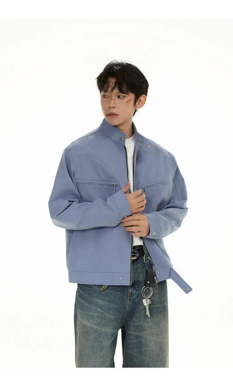 spring autumn fashion motorcycle jacket men stand collar loose casual korean streetwear vintage cargo jackets coat outerwear unique cargo style 217