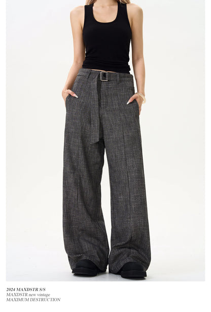 men women streetwear fashion loose casual belt wide leg suit pant boyfriend straight trousers baggy pants unique default style 2241