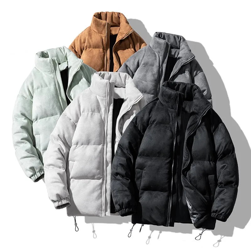 Streetwear Men's Winter Harajuku Fashion Jacket Parkas Bubble Jacket Oversize Warm Solid Coat Faux Suede Puffer Jacket Street King Limited