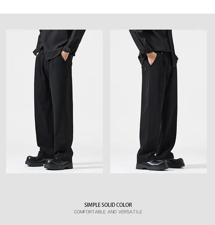 mens trend streetwear fashion loose casual plus size straight wide leg suit pant office man commute work pants trousers unique default style 2079