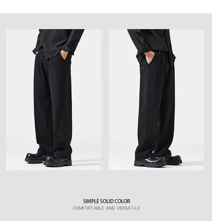 mens trend streetwear fashion loose casual plus size straight wide leg suit pant office man commute work pants trousers unique default style 2079