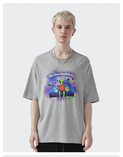 Rainbowtouches T Shirt 2022 Vintage Unisex High Street Alien Graphic Oversize Mens T Shirts Street Fashion Hip Hop Cotton Shirts Street King Limited
