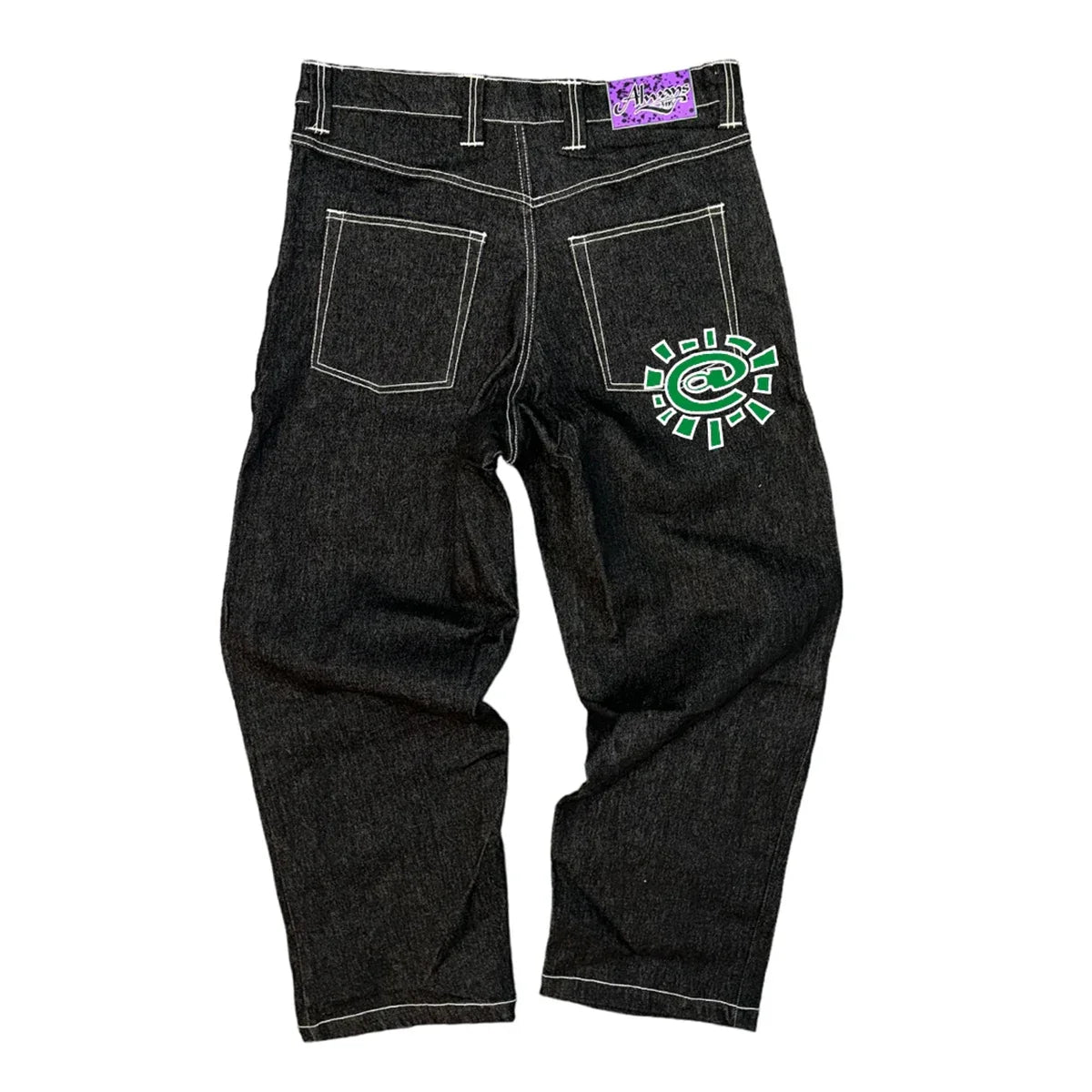 Streetwear Green Logo Print Black Baggy Jeans for Men and Women Straight Casual Loose Denim Trousers Oversized Cargo Pants Street King Limited