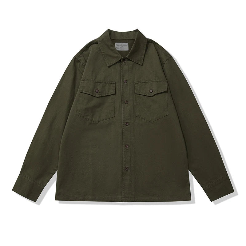 Amekaji Vintage Long Sleeve Cargo Shirt Men Kahki Lapel Multi-pocket Thick Tooling Shirt Autumn Engineer Workwear Cardigan Tops Street King Limited