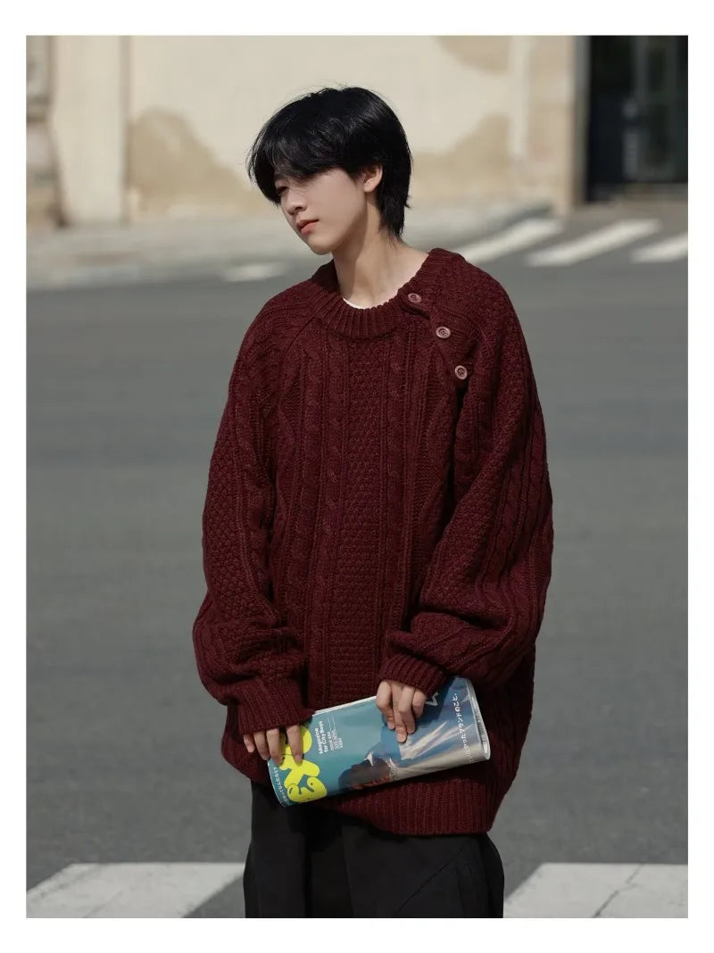 Thicken Japanese Retro Sweater Mens 2024 New College Couples Casual Warm Round Neck Pullover Red Simplicity Knitted Jacket Street King Limited