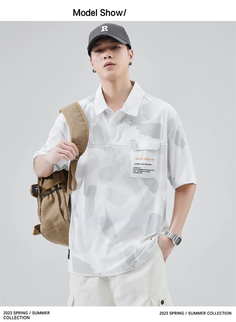 Streetwear Summer Short Sleeve Lapel Polo Shirt Mens Full Print Tee Shirts Korean Summer Short Sleeve Lapel Polo Shirt Mens Full Print Tee Shirts Korean Fashion Pocket Golf Wear Button Camisa Polo Masculina Fashion Sweater Jacket With Graphic Design For Men