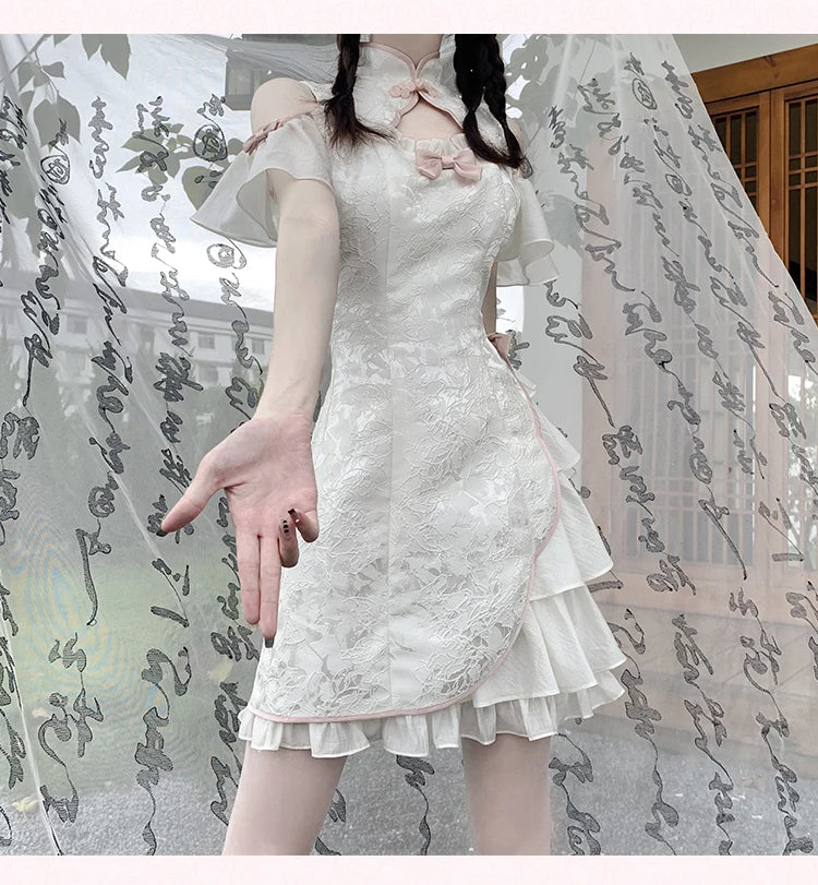 Vintage Chinese Style Cheongsam High Split Mini Dress 2024 Tie Dye Gothic Women Aesthetic Bandage Dresses Y2k Sexy Bodycon Robe Street King Limited