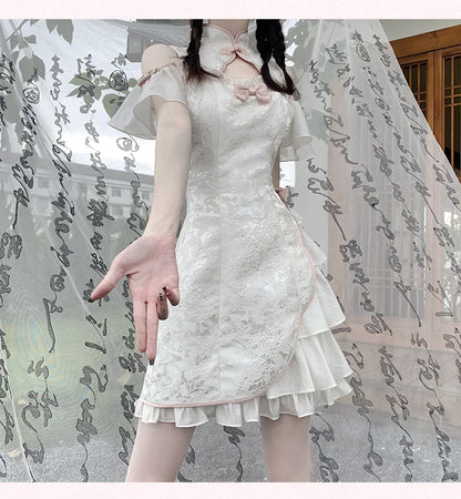 Vintage Chinese Style Cheongsam High Split Mini Dress 2024 Tie Dye Gothic Women Aesthetic Bandage Dresses Y2k Sexy Bodycon Robe Street King Limited