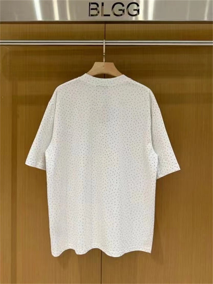 BALCG Style Original Heavy duty Starry Sky Washed Olded Starry Sky Rhinestone Oversized Loose Short sleeved T-shirt White Street King Limited