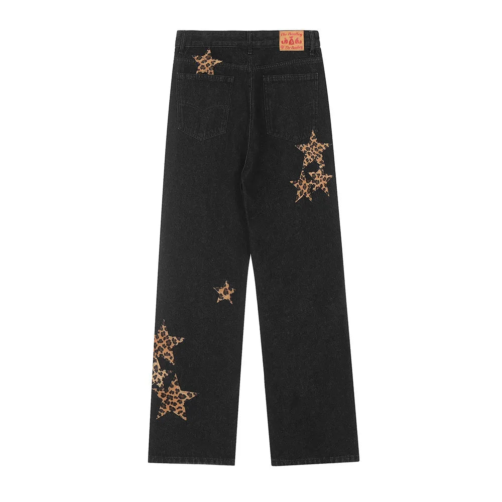 black baggy jeans men star patchwork straight denim pants fashion jeans male streetwear hip hop y2k loose trousers unique jeans style 4892