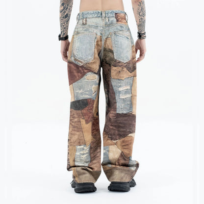 2024 autumn and winter new stitching ripped jeans Street King Limited