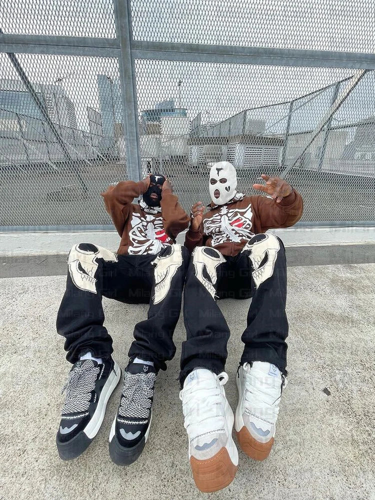 Men Gothic Skeleton Graphic Hoodies zip up Harajuku Punk Fashion clothing Sweatshirt Zipper Oversized Streetwear Style Jacket Street King Limited