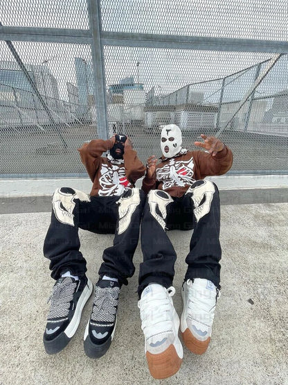 Men Gothic Skeleton Graphic Hoodies zip up Harajuku Punk Fashion clothing Sweatshirt Zipper Oversized Streetwear Style Jacket Street King Limited