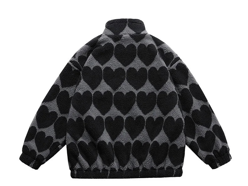 winter lambswool coat men casual streetwear grimace print parka hip hop grain fleece coat loose college warm outwear unisex new unique default style 4968