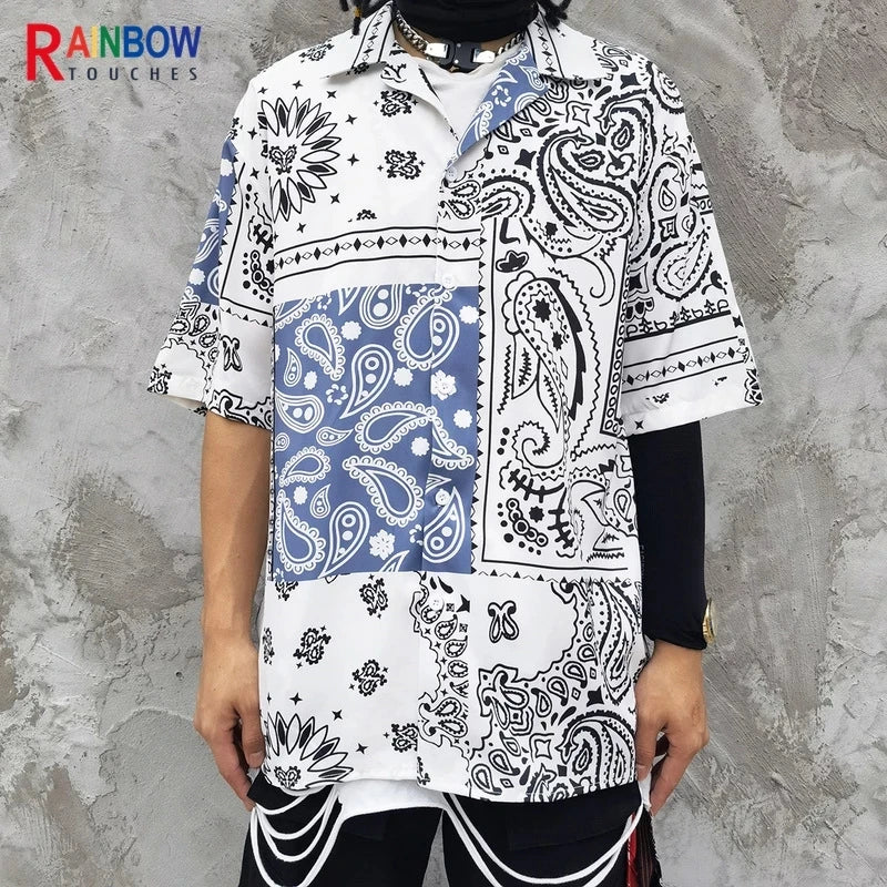 Rainbowtouches Men Shirt Summer Hip Hop Butterfly Pattern Tops Loose Popular Comfortable Cyber CelebrityFancy Good Short Couples Street King Limited