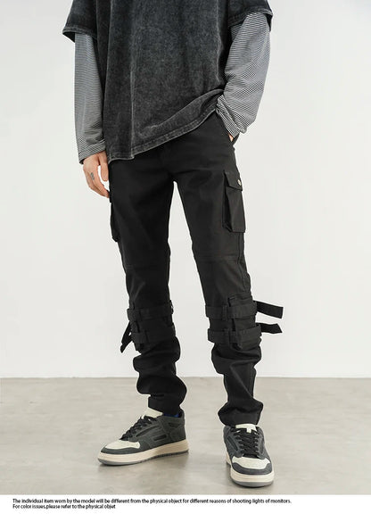 mens high street jeans casual hip hop military cargo pockets trousers new fashion slim fit zipper skinny denim pants joggers unique joggers style 1691