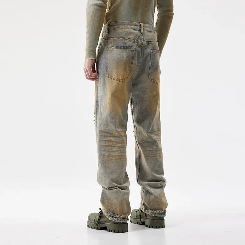men patch hole distressed plus size denim pant ripped jeans streetwear fashion hip hop vibe loose casual baggy jeans trousers 40 urban skinny jeans