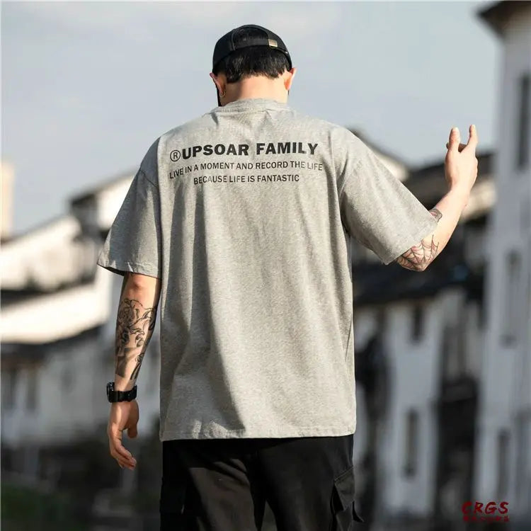 Pure cotton short-sleeved men's summer Hong Kong style design t-shirt ins trendy brand loose bottoming versatile round neck tops Street King Limited