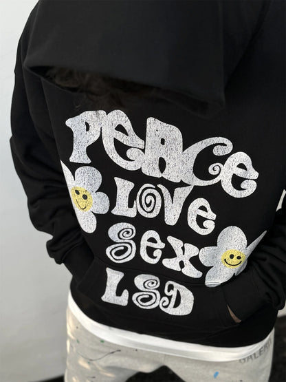 2024 Vintage readymade Style Letter Flower Print Quality Loose Oversized High-Street Cotton Hoodies Sweater Pullover Street King Limited