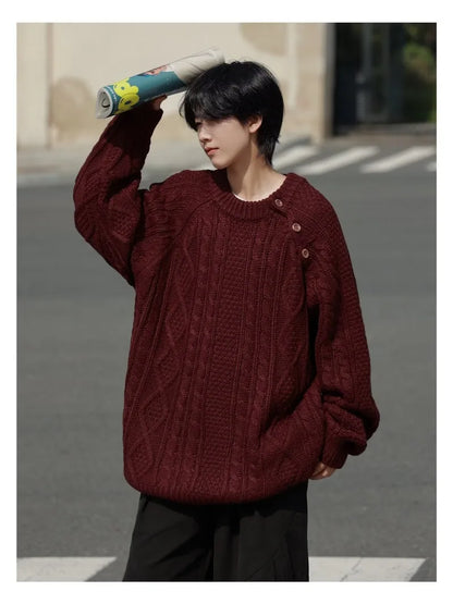 Thicken Japanese Retro Sweater Mens 2024 New College Couples Casual Warm Round Neck Pullover Red Simplicity Knitted Jacket Street King Limited