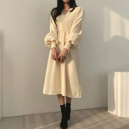 Winter Dress Long Elegant Splicing Stripes Y2k Knitted Dress Women Koean Fashion Long Sleeve Dresses Female Club Party Vestidos Street King Limited