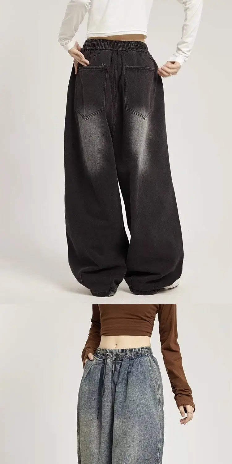y2k american street hip hop men and women trendy personality straight tube loose jeans couple retro washed wide leg casual pants unique jeans style 4695