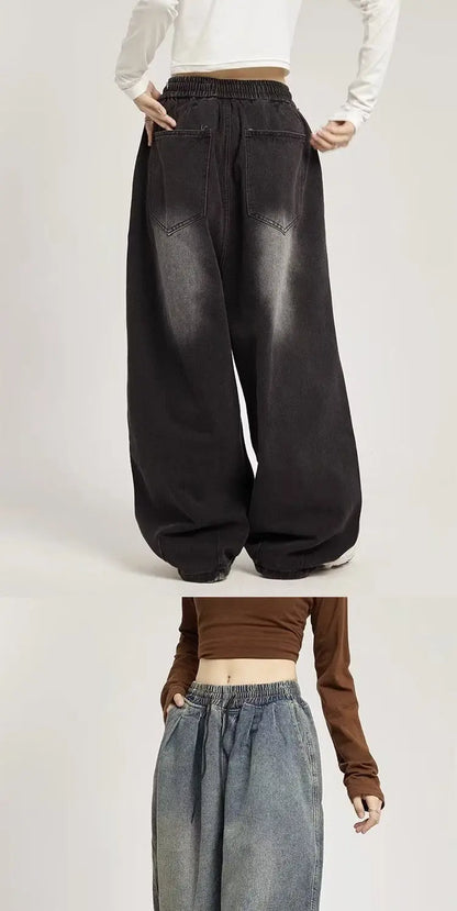 y2k american street hip hop men and women trendy personality straight tube loose jeans couple retro washed wide leg casual pants unique jeans style 4695