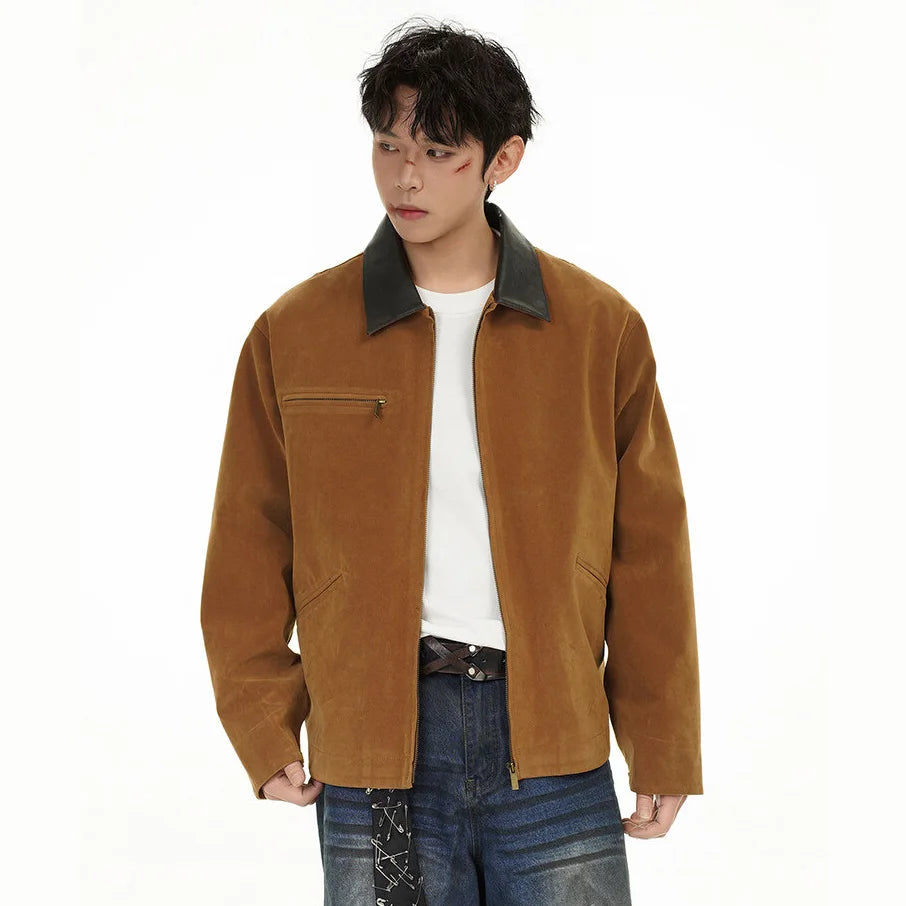 2025 american streetwear retro leather collar bomber jacket men loose casual fashion short cargo jacket spring autumn coat multi-pocket cargos