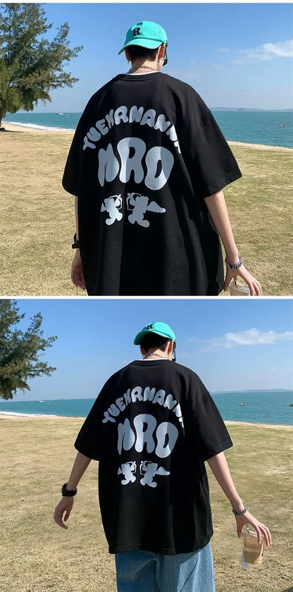 Korean street hip hop y2k printed men's T-shirt trendy brand Japanese retro loose Harajuku round neck sports half sleeved top Street King Limited