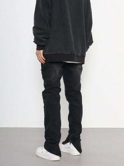 knee ripped patchwork jeans for men hip hop skinny biker taped jean trouser slim fit black denim pants fashion streetwear jogger urban active pants