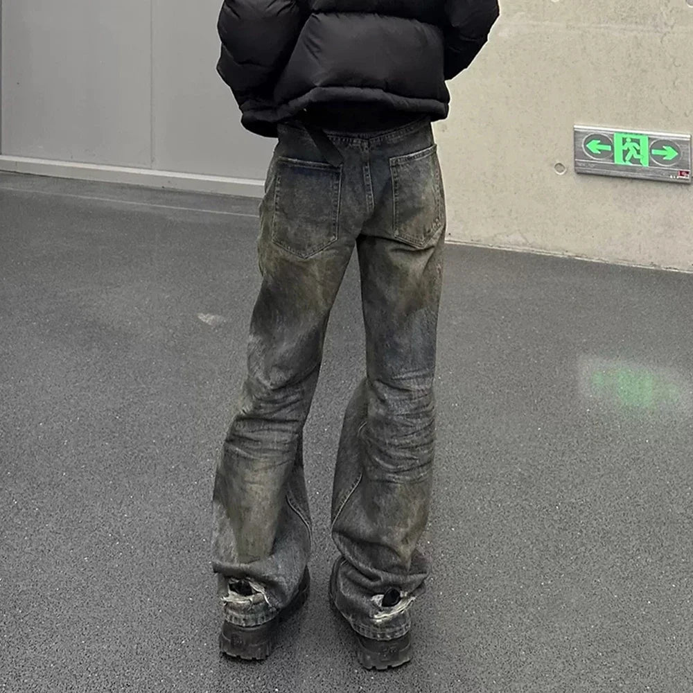 Harajuku Streetwear Washed Dirty Baggy Blue Jeans for Men and Women Straight Vintage Casual Denim Trousers Ropa Hombre Cargos Street King Limited