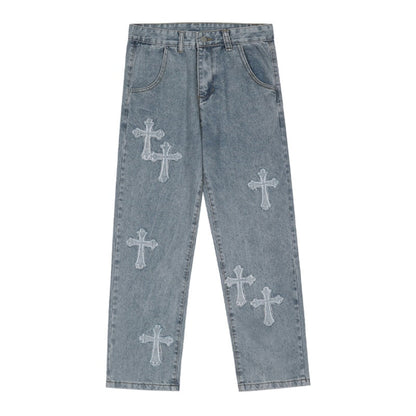 "Hearts" Streetwear Hip Hop Unisex Denim Pants Daulet Apparel