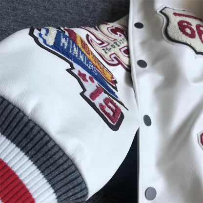 Leather Jacket Men Motorcycle Luxury Designer Embroidery Short Biker Baseball Jackets Y2k Streetwear Winter Bomber Coat White Street King Limited