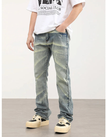 retro striped washed denim jeans flare pants unisex hip hop fashion streetwear harajuku loose straight y2k mens jeans joggers unique joggers style 3378