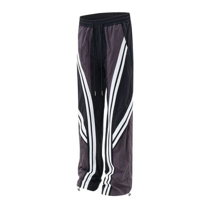 men black sports pants y2k striped patchwork joggers baggy pants hip hop casual drawstring waist quick drying trousers unique joggers style 3729