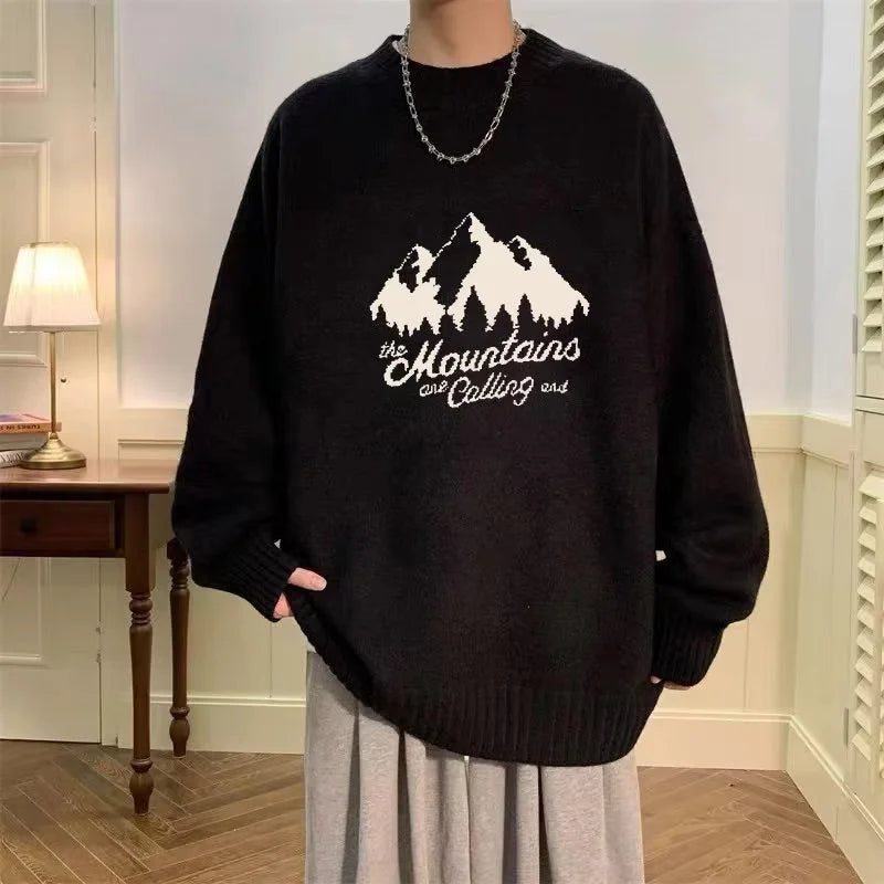 New High Street Graphic Print Knitted Sweater For Men Hip Hop Letter Pullovers Femme 2025 Autumn Casual Y2K Vintage Knitwears Street King Limited