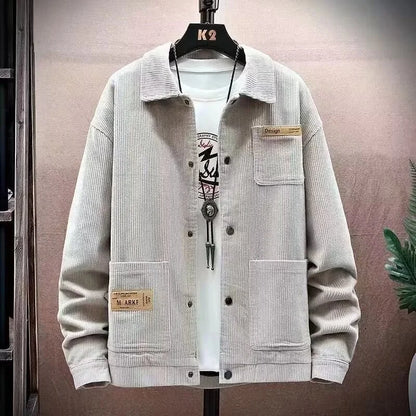 Streetwear Spring Appliques Long Sleeve Corduroy Shirts For Men Button Patchwork 2025 Spring Appliques Long Sleeve Corduroy Shirts For Men Button Patchwork Turn Down Collar Cargo Shirt Korean Fashion Jackets Fashion Sweater Jacket With Graphic Design For Men